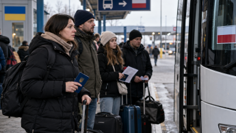 Українці на автостанції до Польщі
