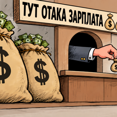 Карикатура Гигантские мешки, крошечная зарплата