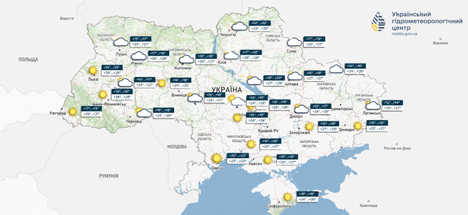 Карта погоди в Україні 31 серпня